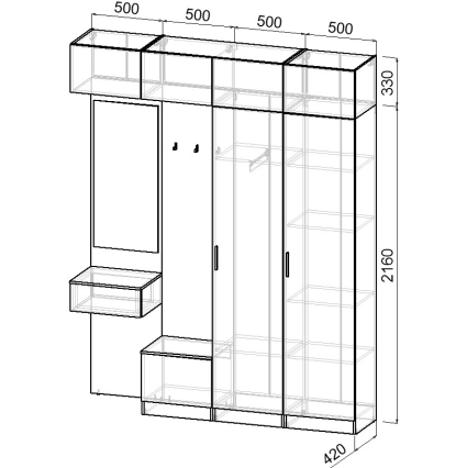Набор мебели для прихожей "Марсель-210" МР 01-210 В2490 Ш2000 Г420 (ЛДСП Графит серый) Набор мебели для прихожей "Марсель-210" МР 01-210 В2490 Ш2000 Г420 (ЛДСП Графит серый)